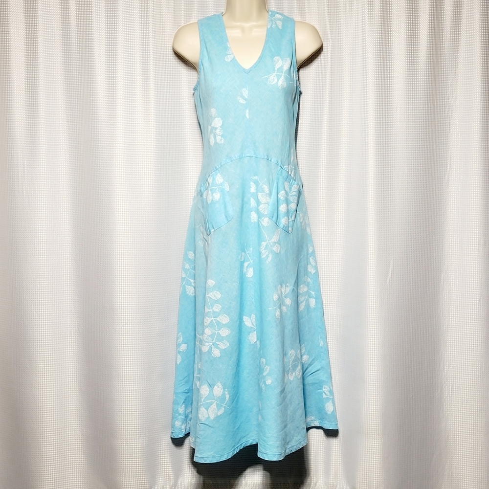 Habitat Clothes to Live In Blue with White Floral Print Linen Maxi Dress (XS)
